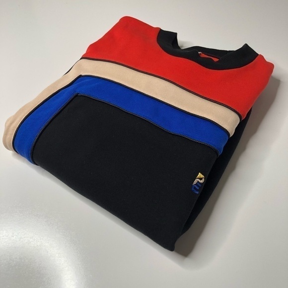RARE P.E Nation Unisex Blue Red Black Tan Colorblock Crewneck Trendy Sweater - Picture 9 of 13